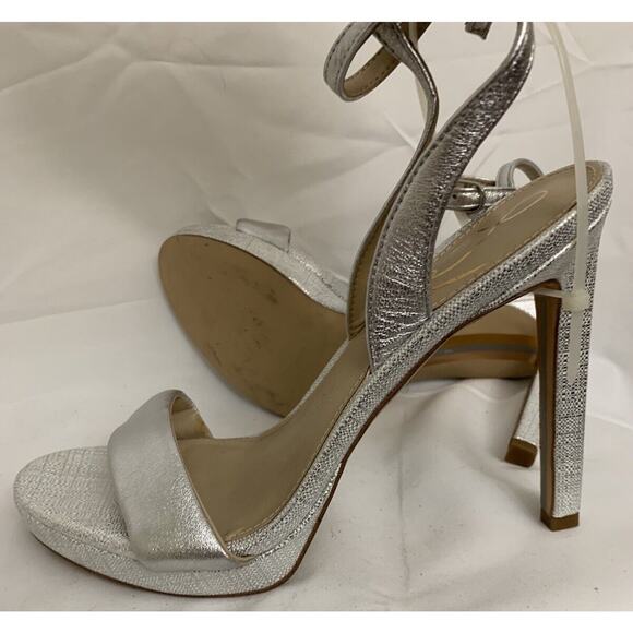 Sam Edelman Silver Strappy Heels Womens 6 Sparkly - Picture 2 of 7